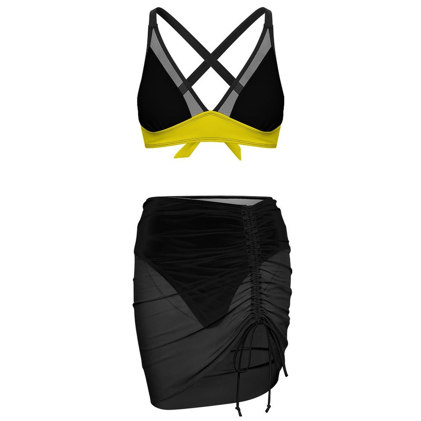 Thin Gold Line Flag Inspired Women's Mesh Drawstring Skirt and Swimsuit Set