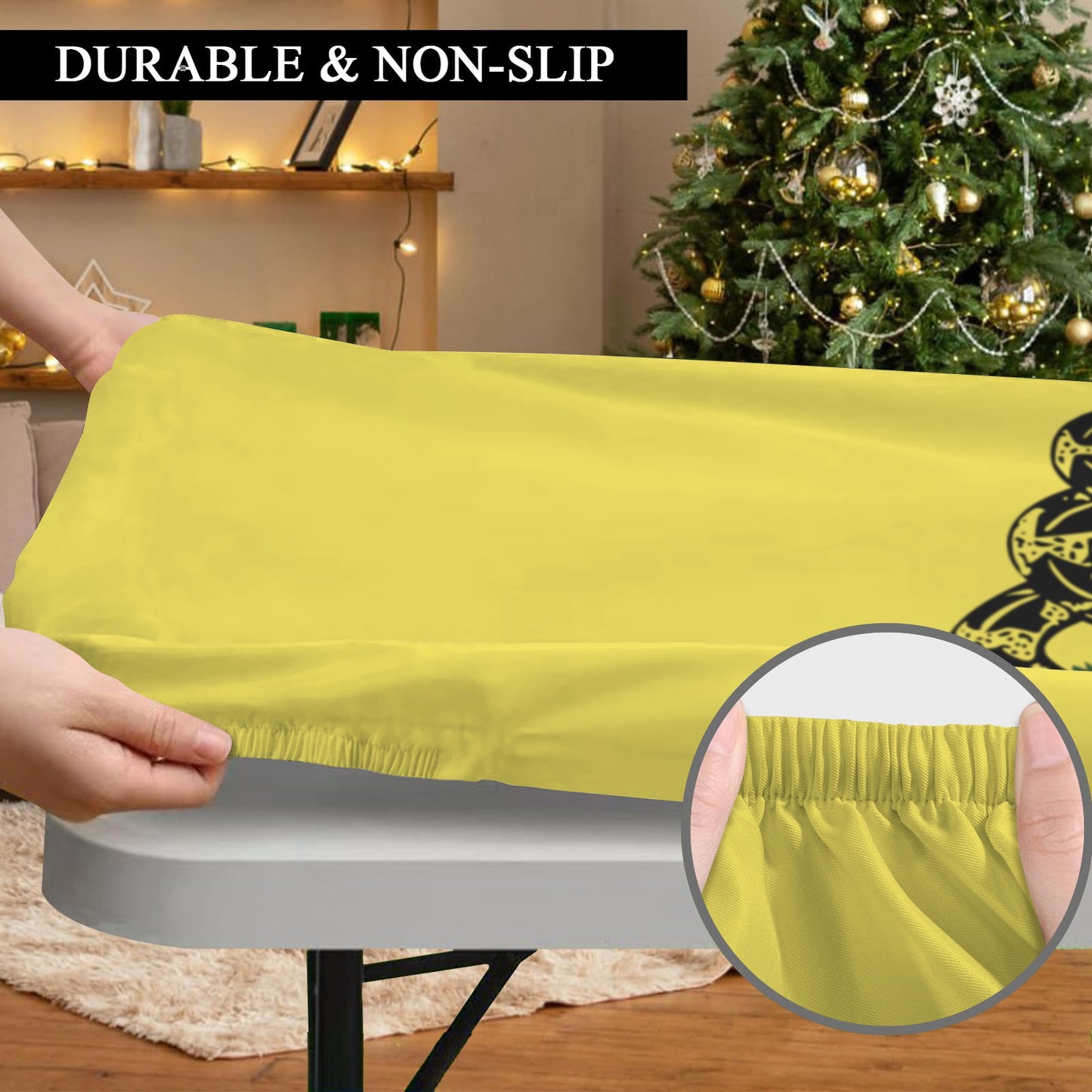 Gadsden Flag Inspired Custom Elastic Fitted Tablecloth 72x30 inch (Made in the USA)