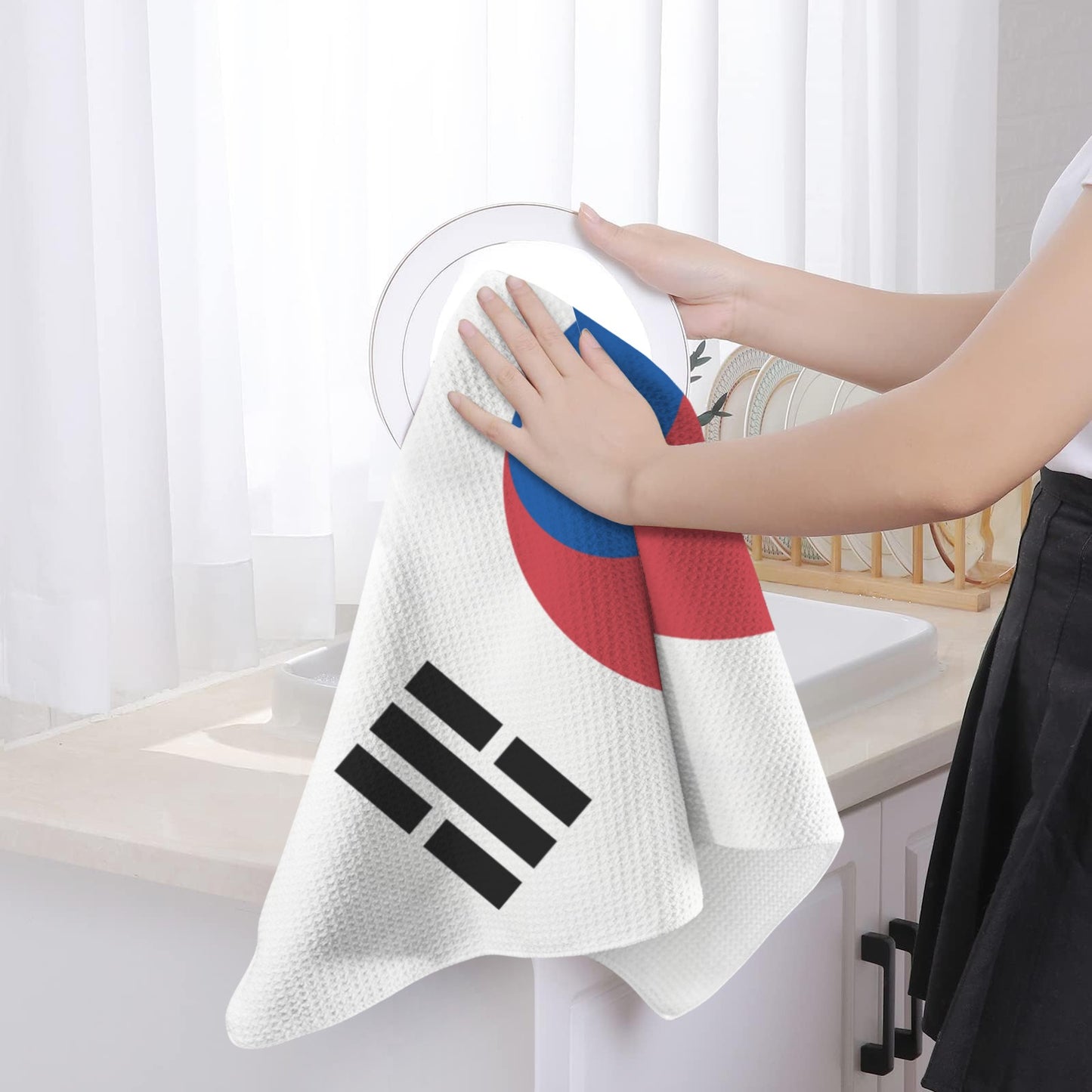 South Korea Flag Inspired Kitchen Towel 40X60cm (Pack of 2) (Made in the USA)