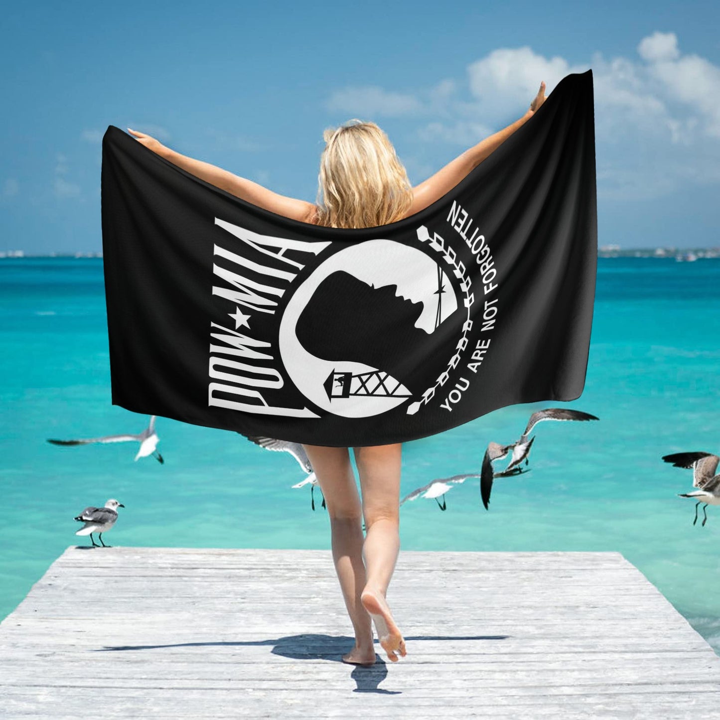 POW/MIA Flag Inspired Beach Towel 31"x71" (Made in the USA)