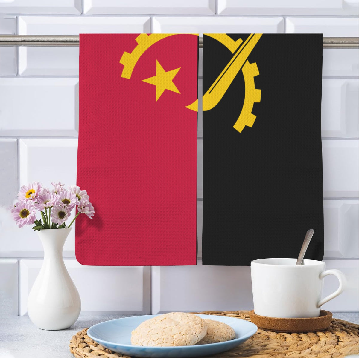 Angola Flag Inspired Kitchen Towel 40X60cm (Pack of 2) | Printed In the USA