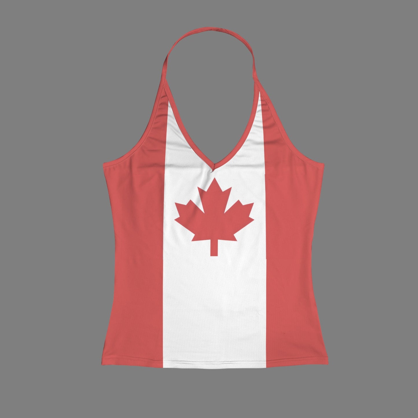 Canada Flag Inspired V-neck Halter Open Back Tank Top