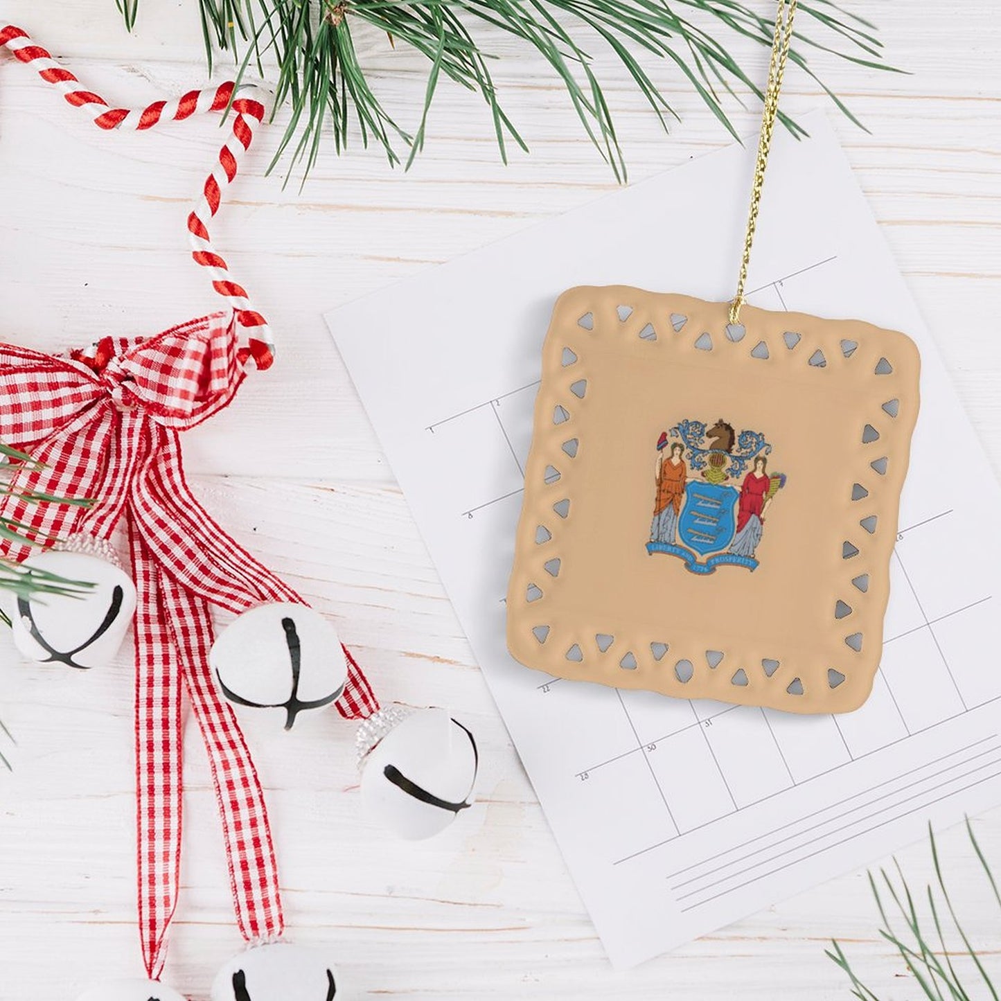 New Jersey Flag Inspired Square Ceramic Ornament Made in the USA