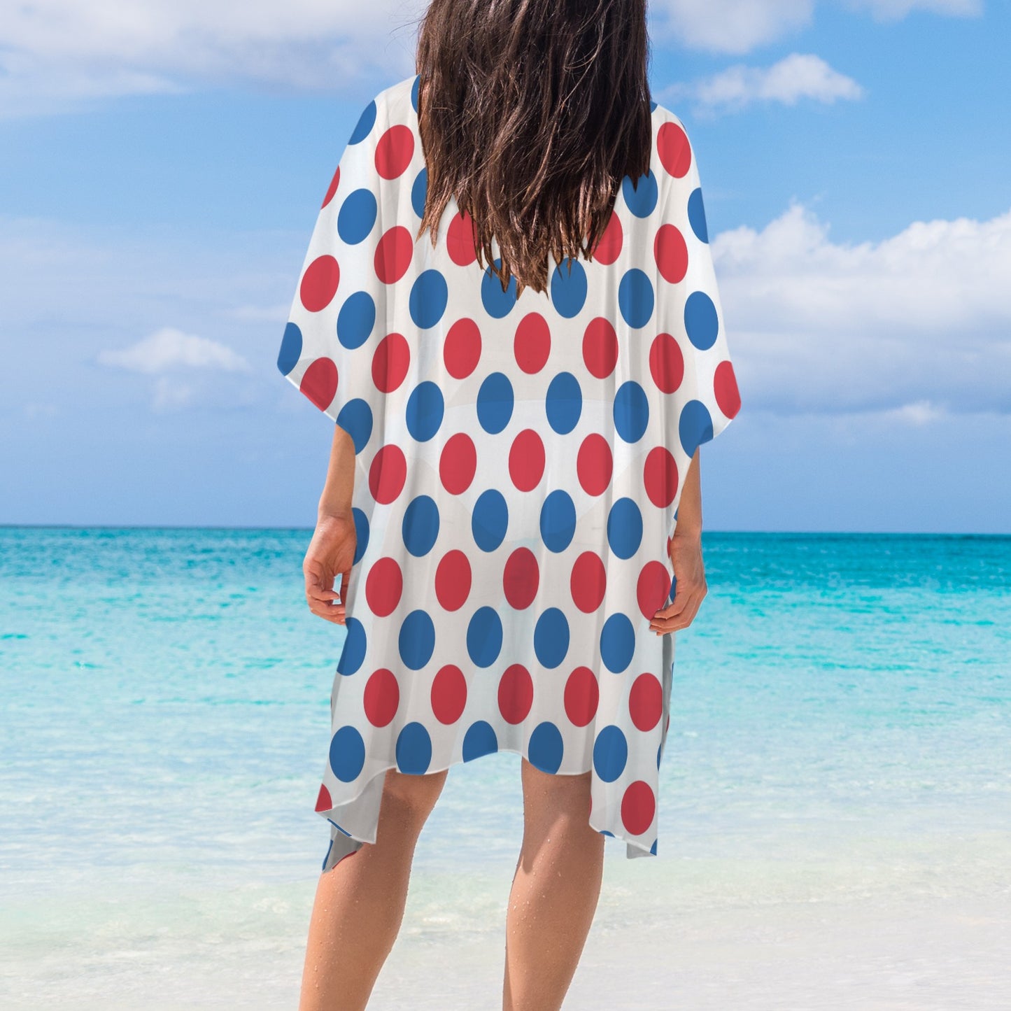 USA/American Flag Inspired Polka Dot Pattern Women's Long Cover Up