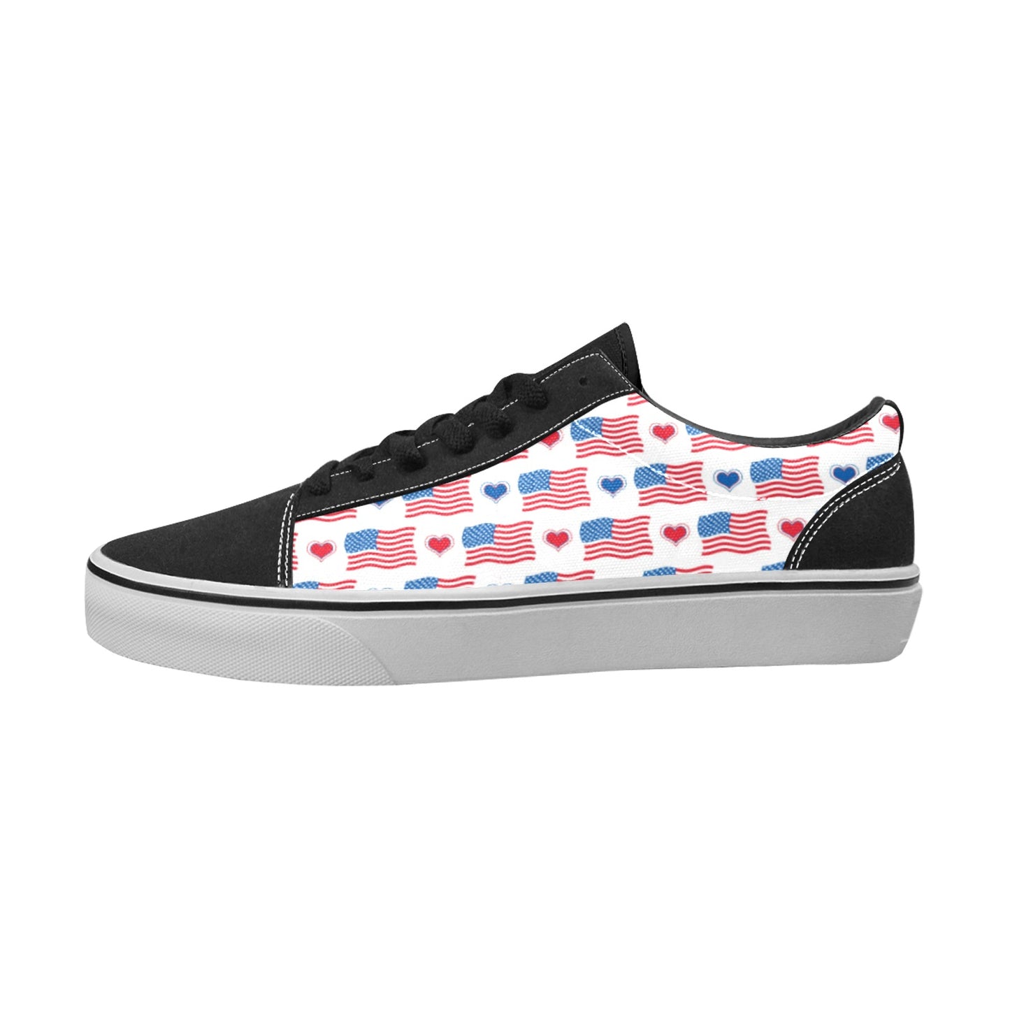 USA/American Flag Inspired Flags & Hearts Pattern Women's Lace-Up Canvas Shoes