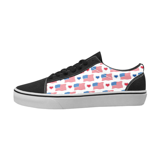 USA/American Flag Inspired Flags & Hearts Pattern Women's Lace-Up Canvas Shoes