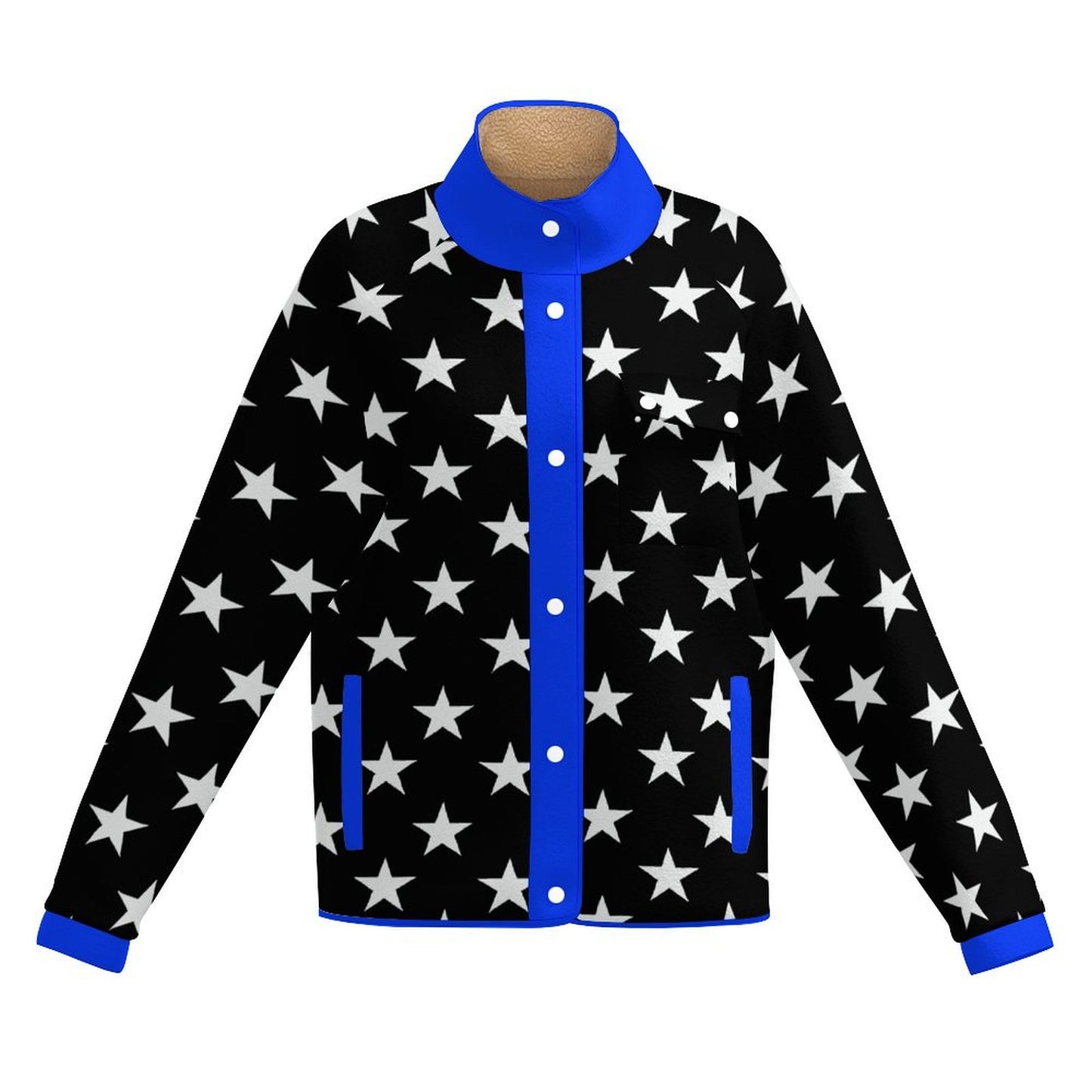 Thin Blue Line Flag Inspired Women's Stand Collar Fleece Jacket