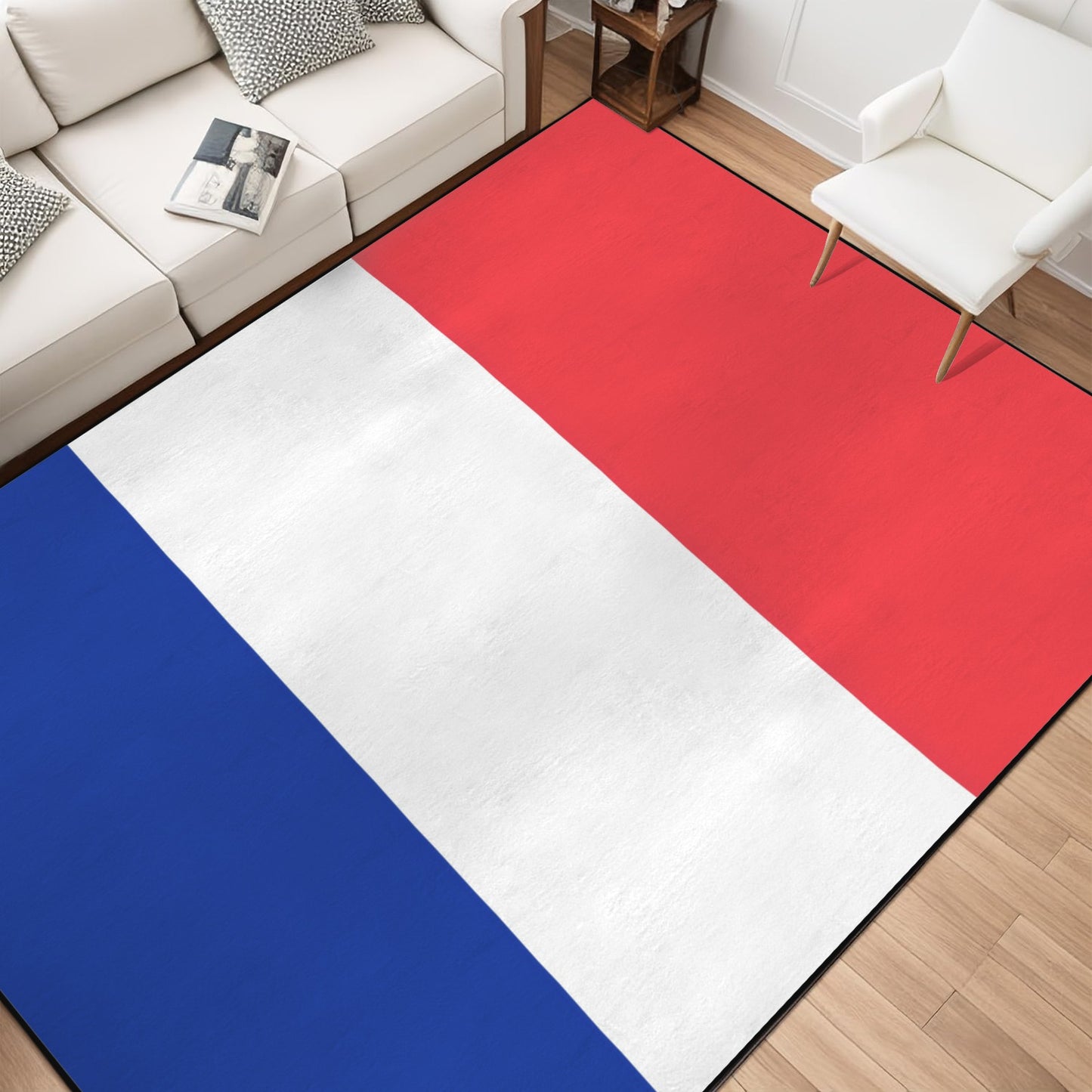 France Flag Inspired 84x60 Inch Area Rug with Black Binding (Made in the USA)