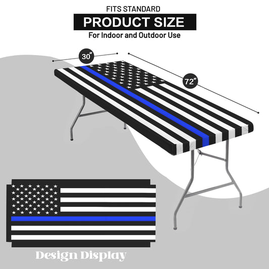 Thin Blue Line Flag Inspired Custom Elastic Fitted Tablecloth 72x30 inch (Made in the USA)
