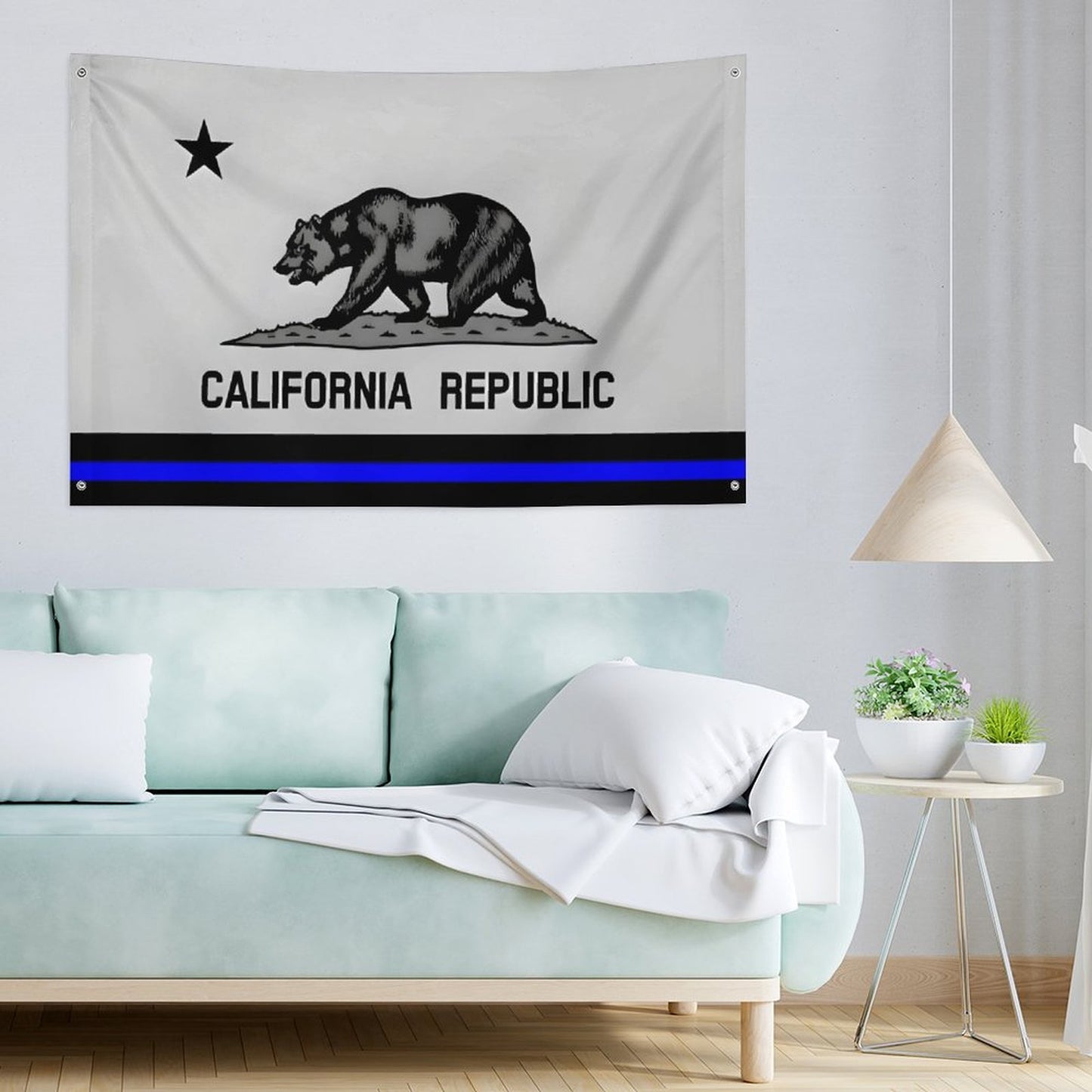 California Thin Blue Line Flag Inspired Wall Mount Flag with Four Grommets (35x59 in)