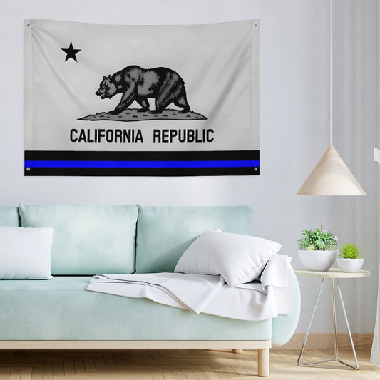 California Thin Blue Line Flag Inspired Wall Mount Flag with Four Grommets (35x59 in)