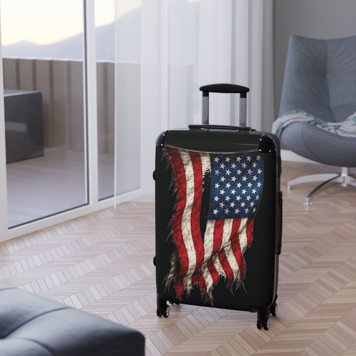 Tattered USA/American Flag Inspired Suitcase