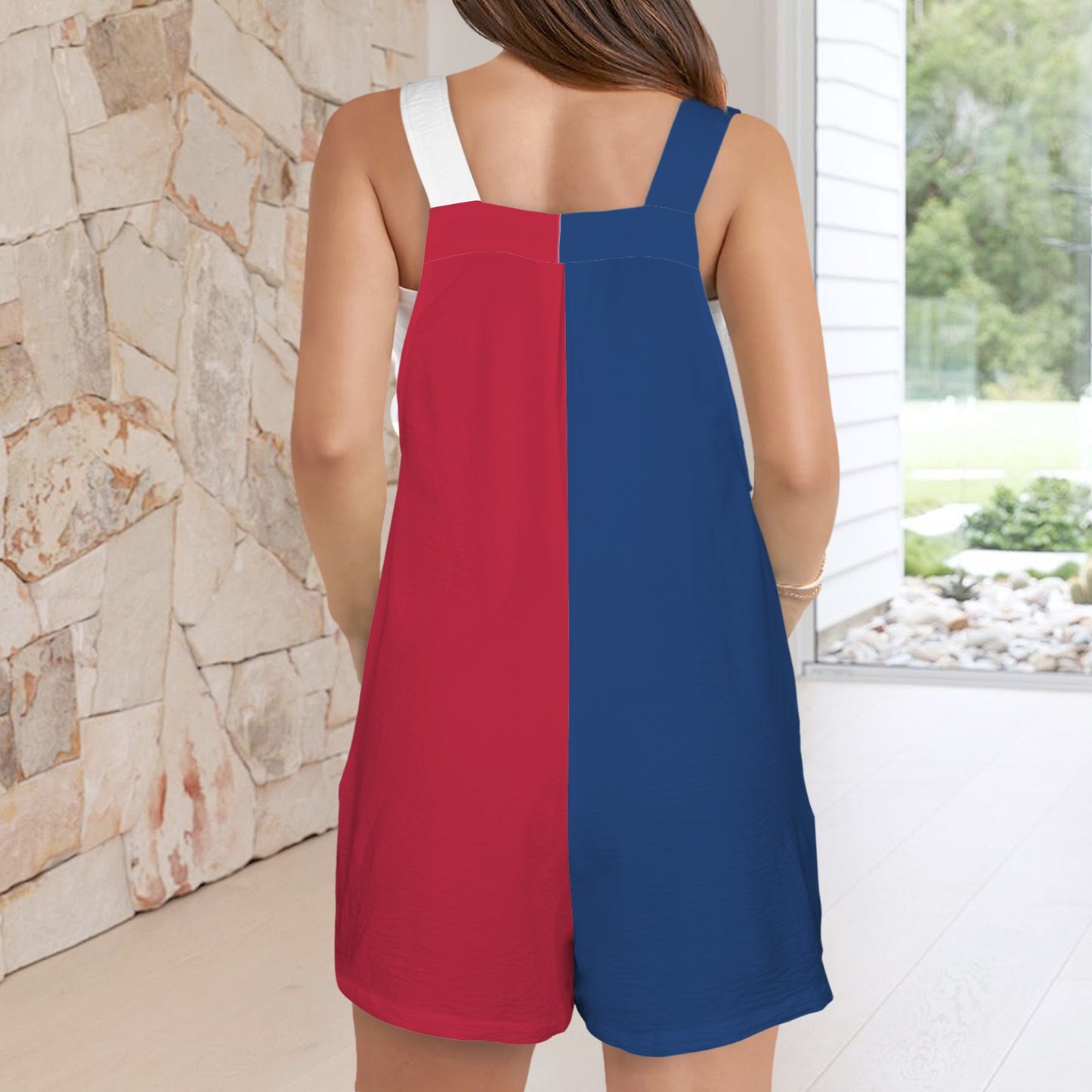 Texas Flag Inspired Pocket Bib Short Romper