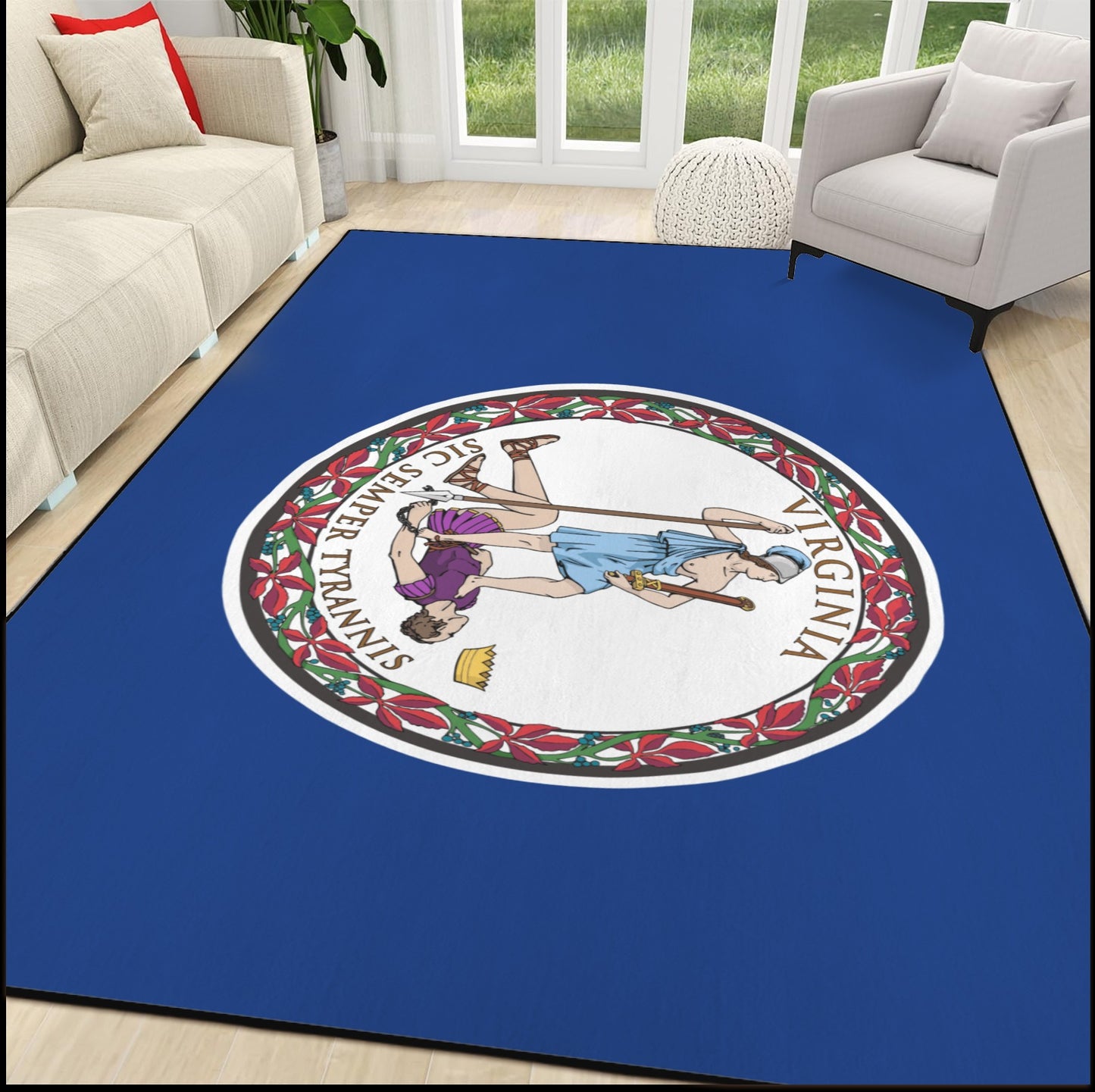 Virginia Flag Inspired 84x60 Inch Area Rug with Black Binding (Made in the USA)