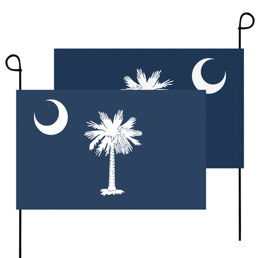 Luv My Flag double-sided South Carolina garden flags displayed.