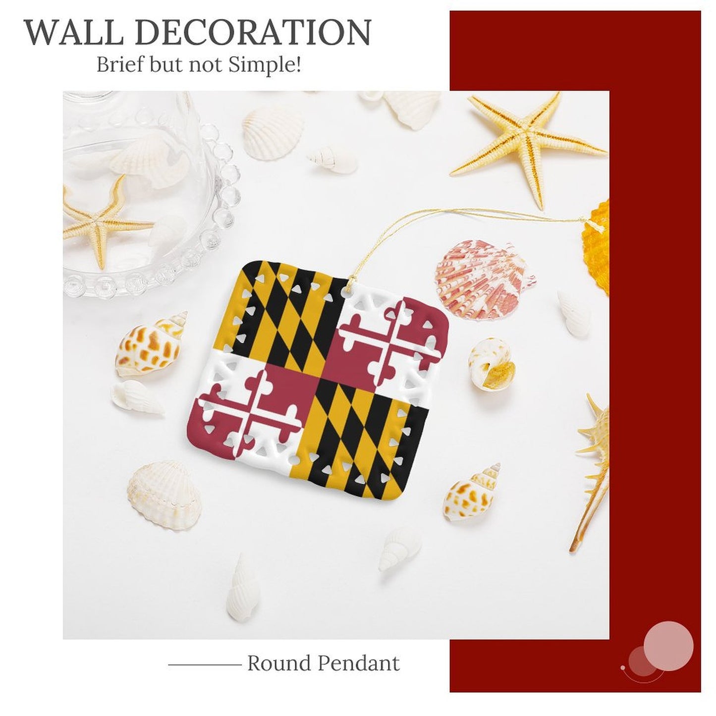Maryland Flag Inspired Square Ceramic Ornament Made in the USA