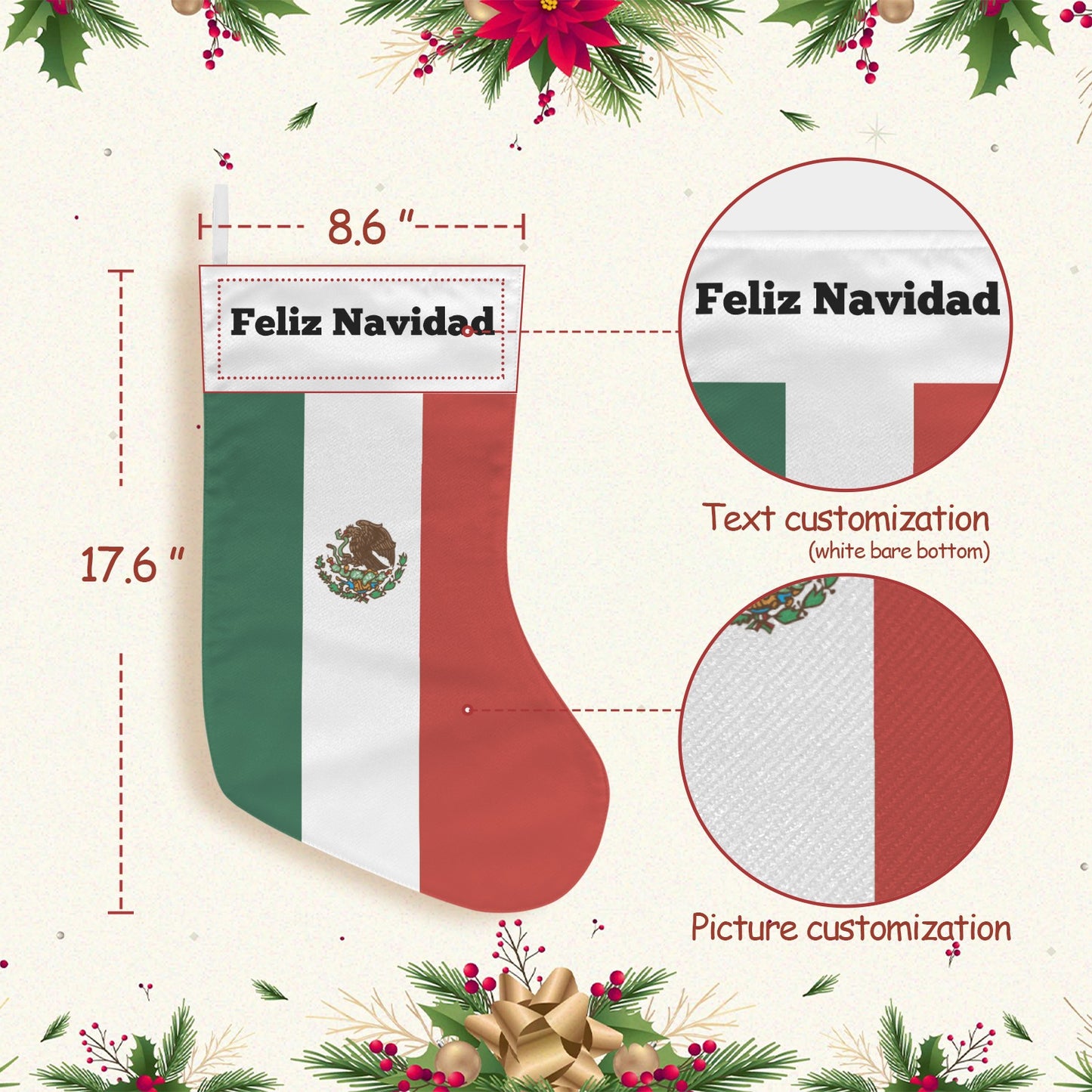 Mexico Flag Inspired Christmas Stocking | Ships from USA