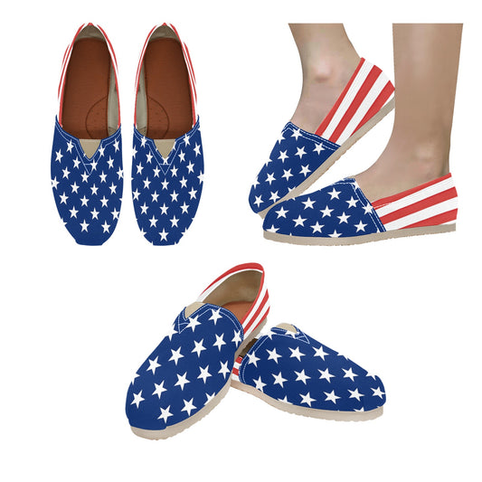 [Brand] star-patterned shoes with American flag design, displayed.