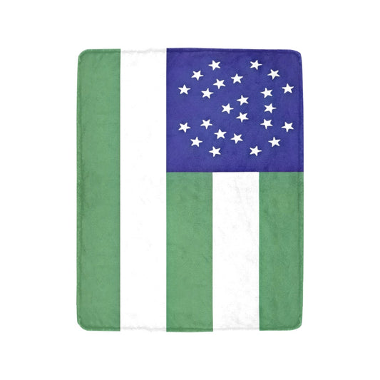 Green and white striped blanket with blue star pattern. Luv My Flag.