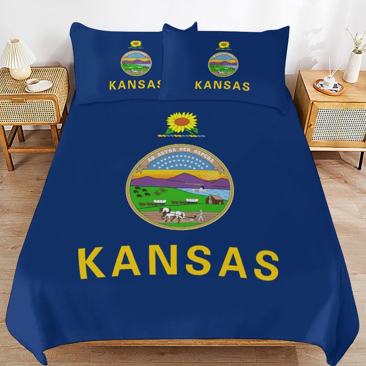 Kansas Flag Inspired 3-Piece Bedding Set (1 Duvet Cover + 2 Pillow Shams) – 102"×90"