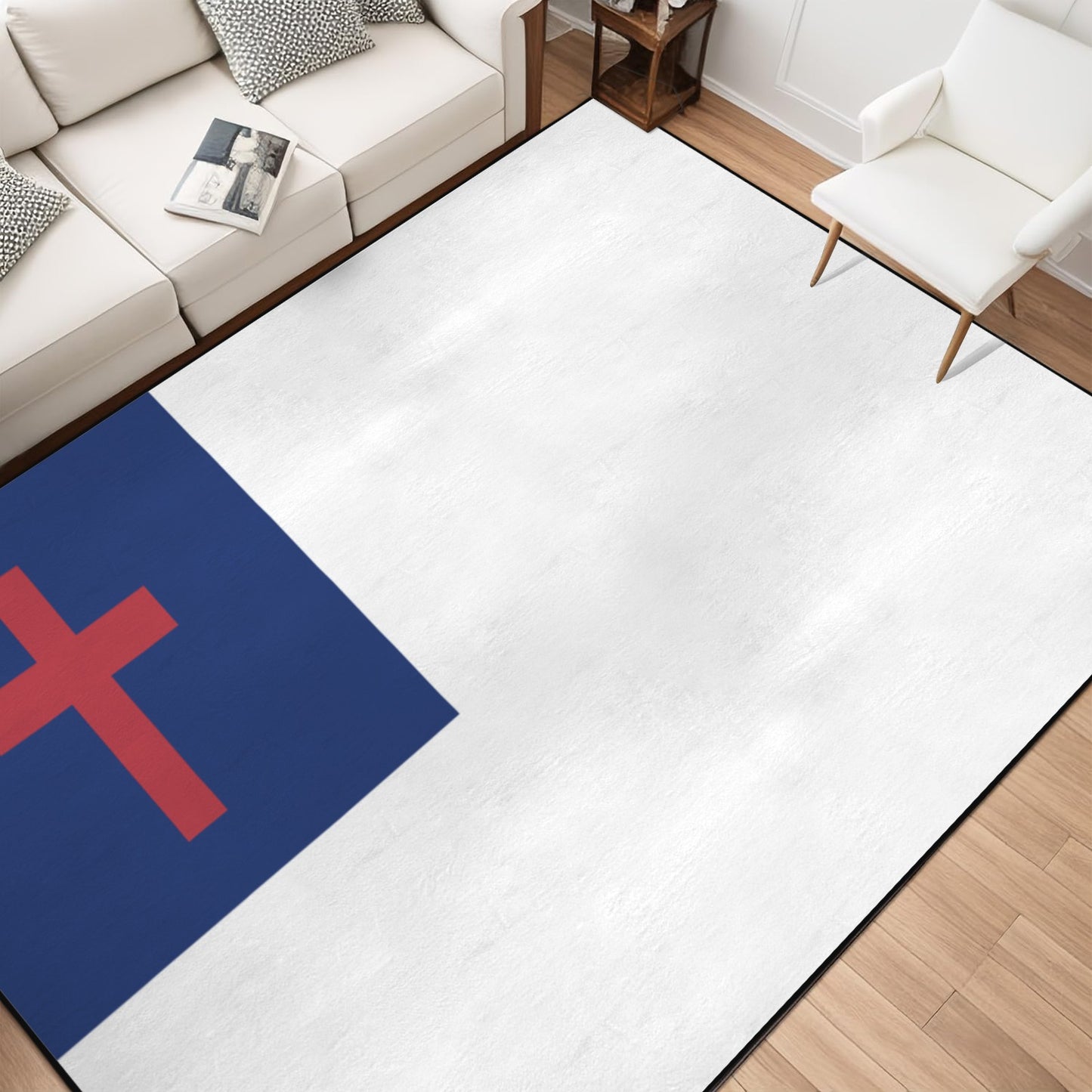 Christian Flag Inspired 84x60 Inch Area Rug with Black Binding (Made in the USA)