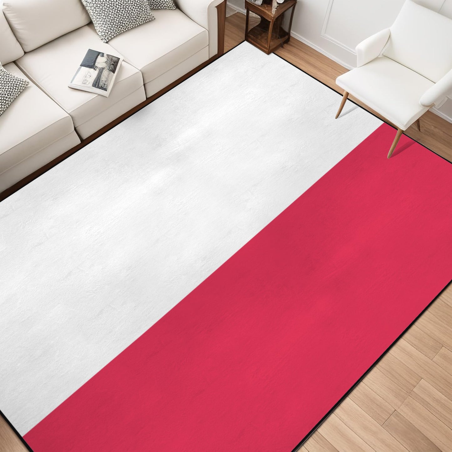 Poland Flag Inspired 84x60 Inch Area Rug with Black Binding (Made in the USA)