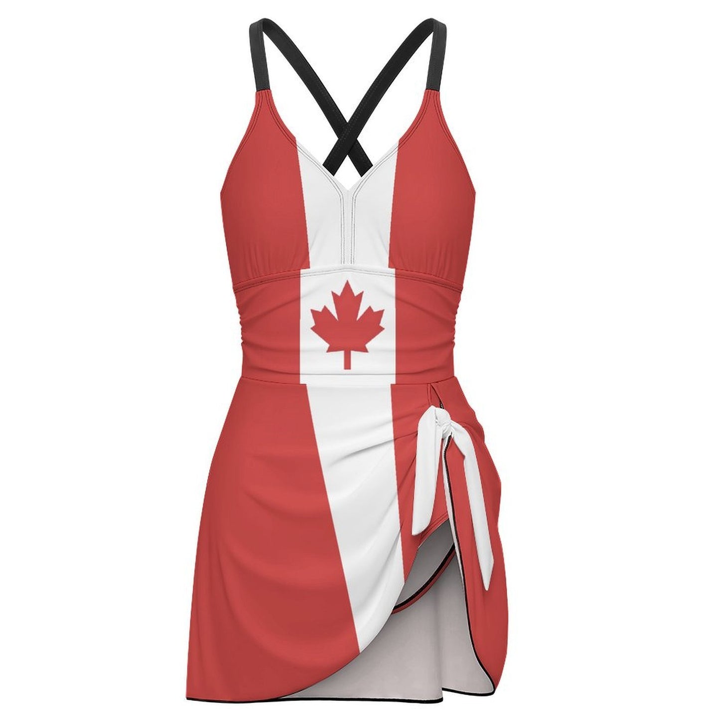 Canada Flag Inspired Women's Hem Tie One-piece Swimsuit