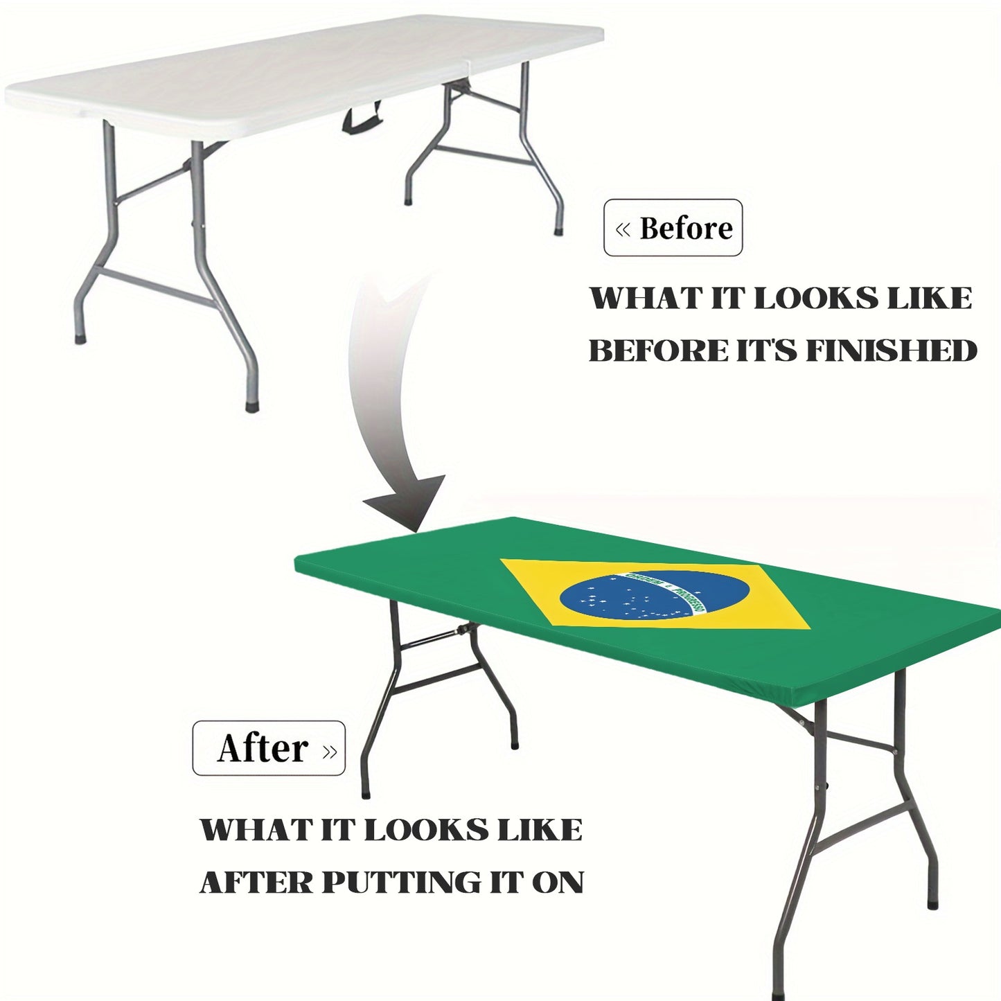 Brazil Flag Inspired Custom Elastic Fitted Tablecloth 72x30 inch (Made in the USA)