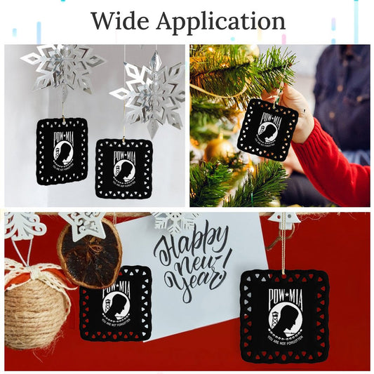 POW/MIA Flag Inspired Square Ceramic Ornament (Made in the USA)