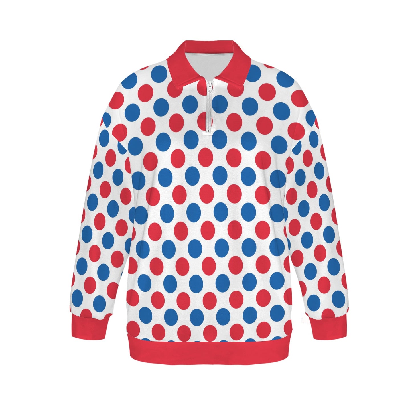 USA/American Flag Polka Dot Pattern Women's Quarter Zip Pullover Sweatshirt