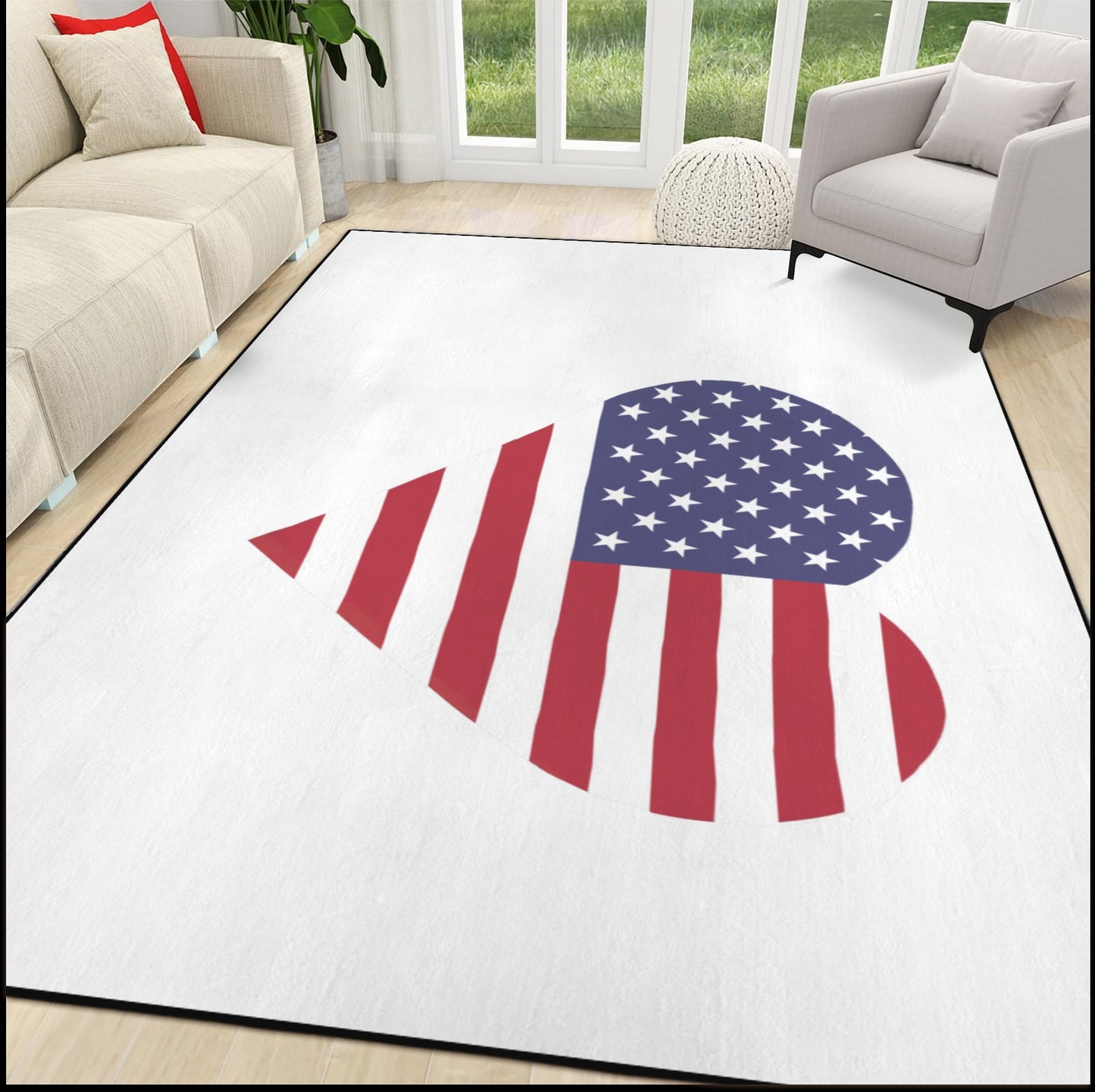 USA/American Flag Inspired Heart 84x60 Inch Area Rug with Black Binding (Made in the USA)