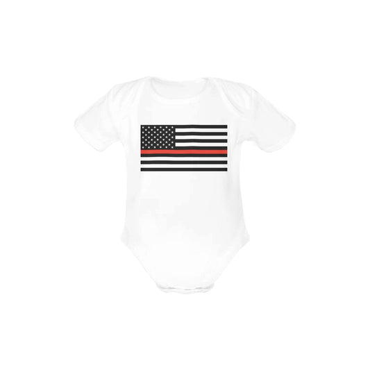 Thin Red Line Flag Baby Short Sleeve Unisex Bodysuits (Made in USA）