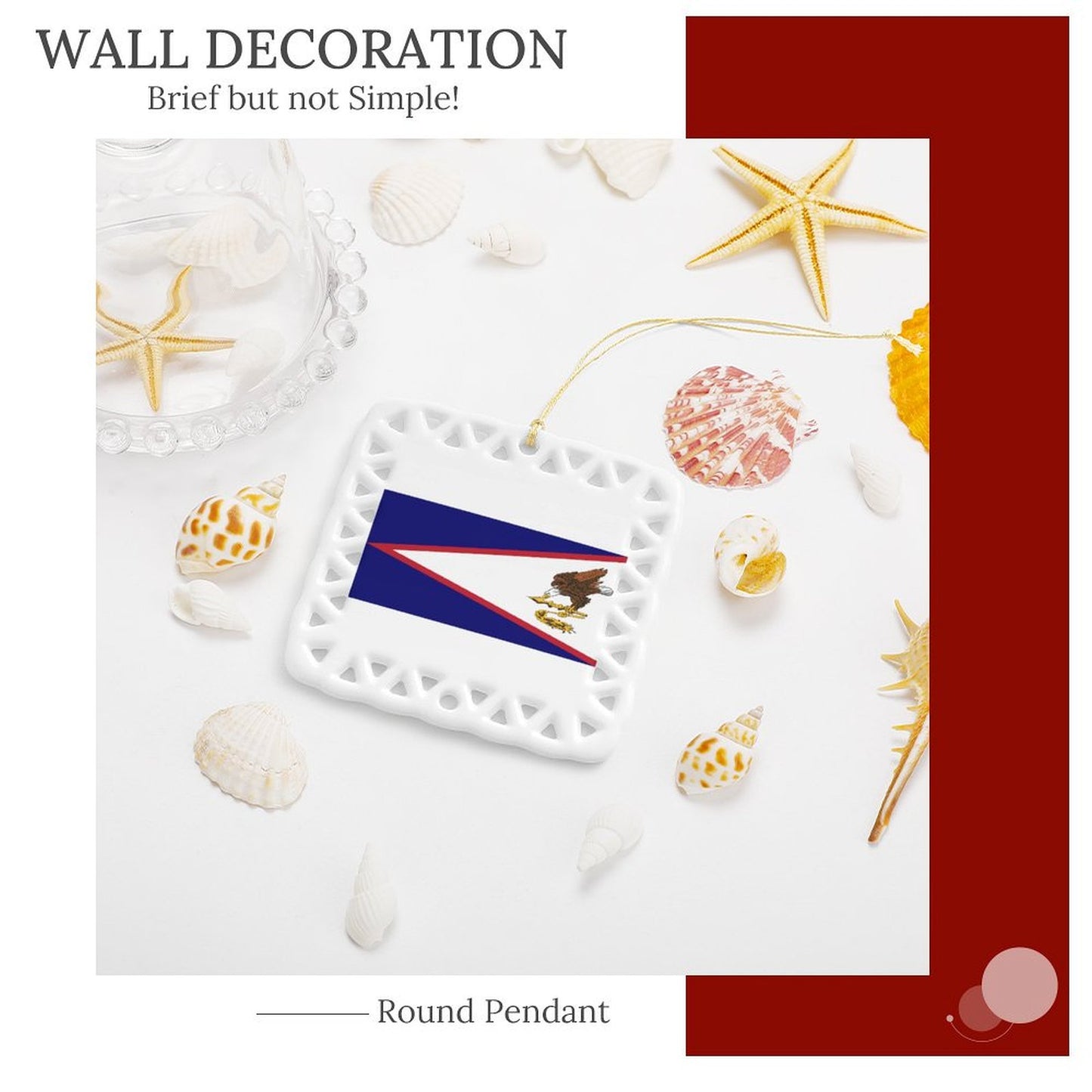 American Samoa Flag Inspired Square Ceramic Ornament Made in the USA