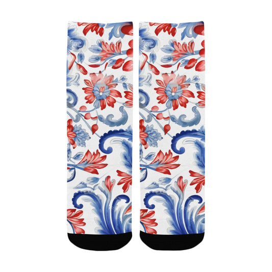 USA/American Flag Inspired Floral Pattern Kid's Custom Socks (Made in the USA)
