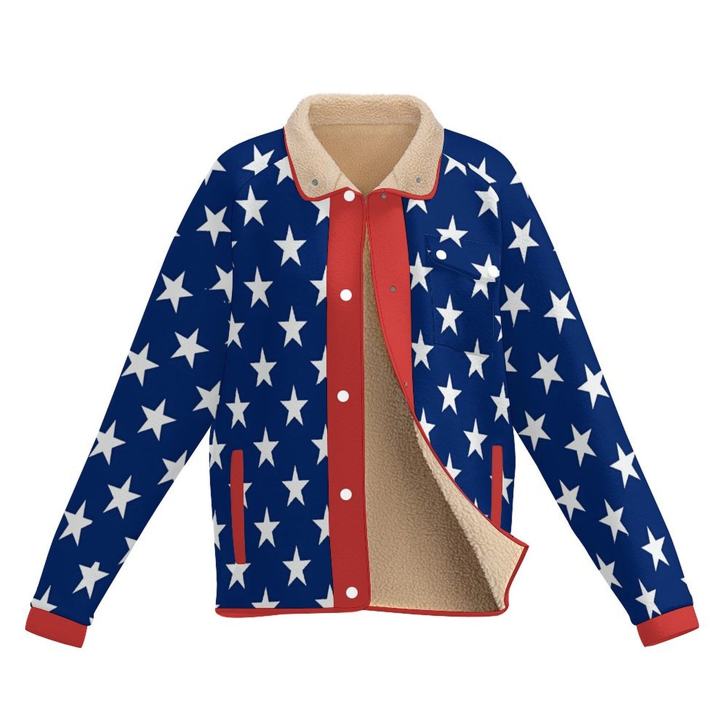 USA/American Flag Inspired Women's Stand Collar Fleece Jacket