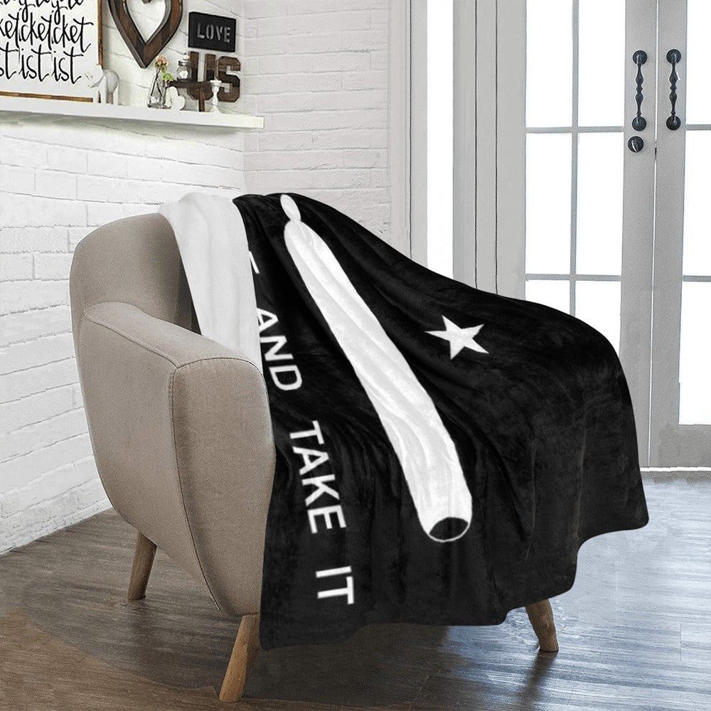 Black and white flag blanket on chair, Luv My Flag.