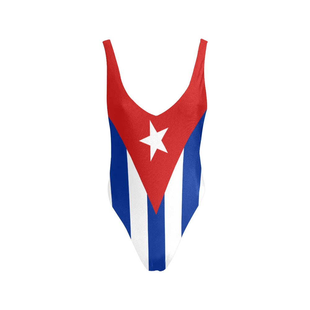 Cuba Flag Inspired Women’s V-Neck Backless One-Piece Swimsuit