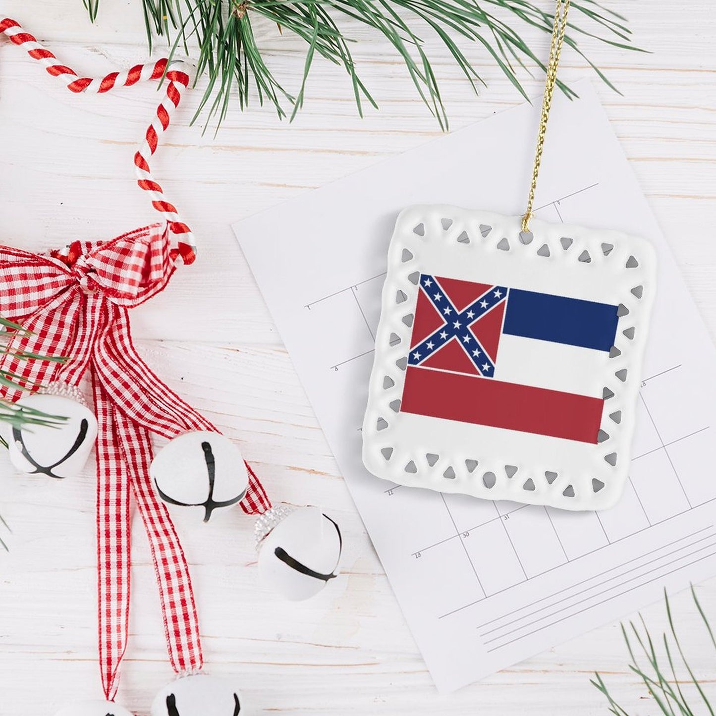 Mississippi (retired) Flag Inspired Square Ceramic Ornament Made in the USA
