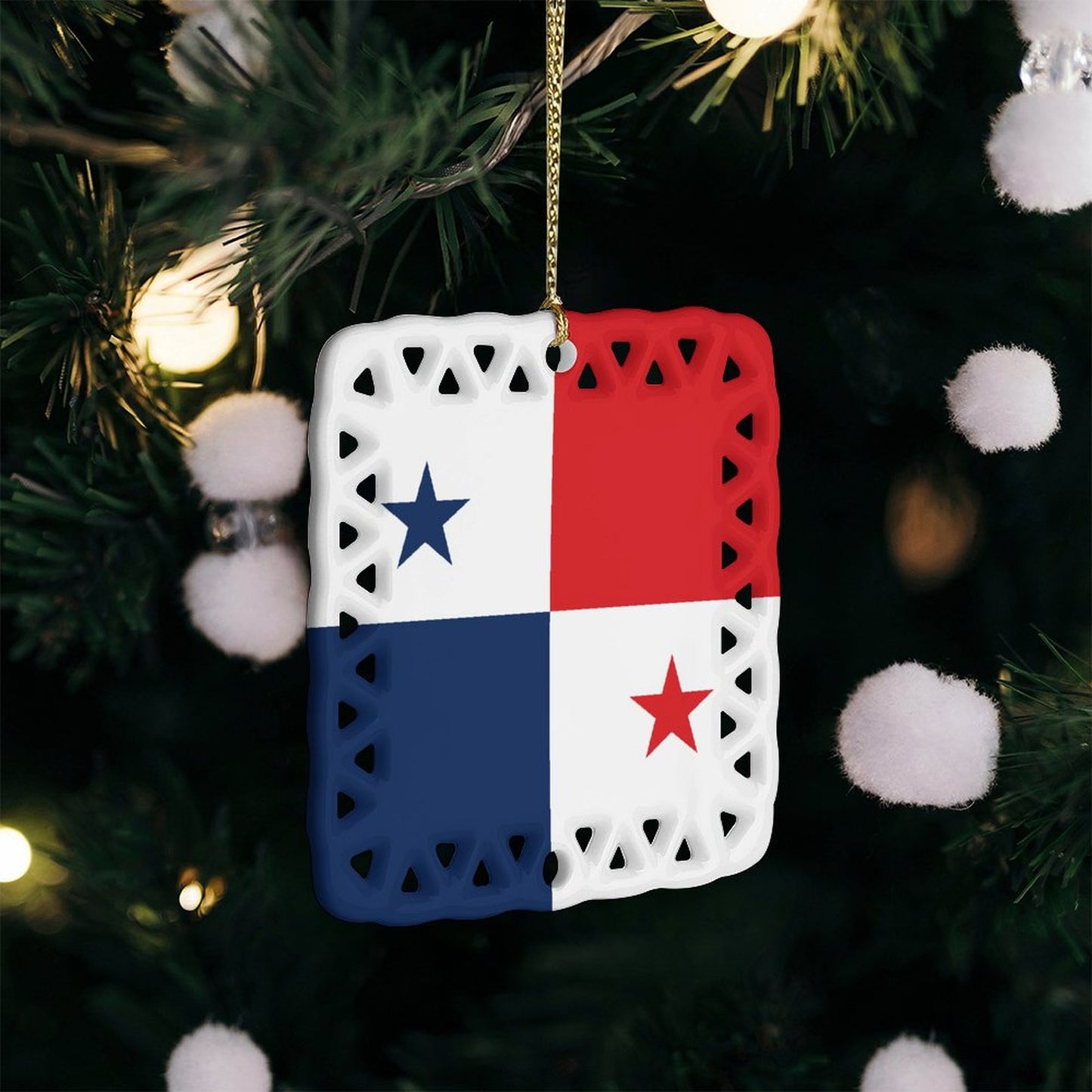 Panama Flag Inspired Square Ceramic Ornament Made in the USA