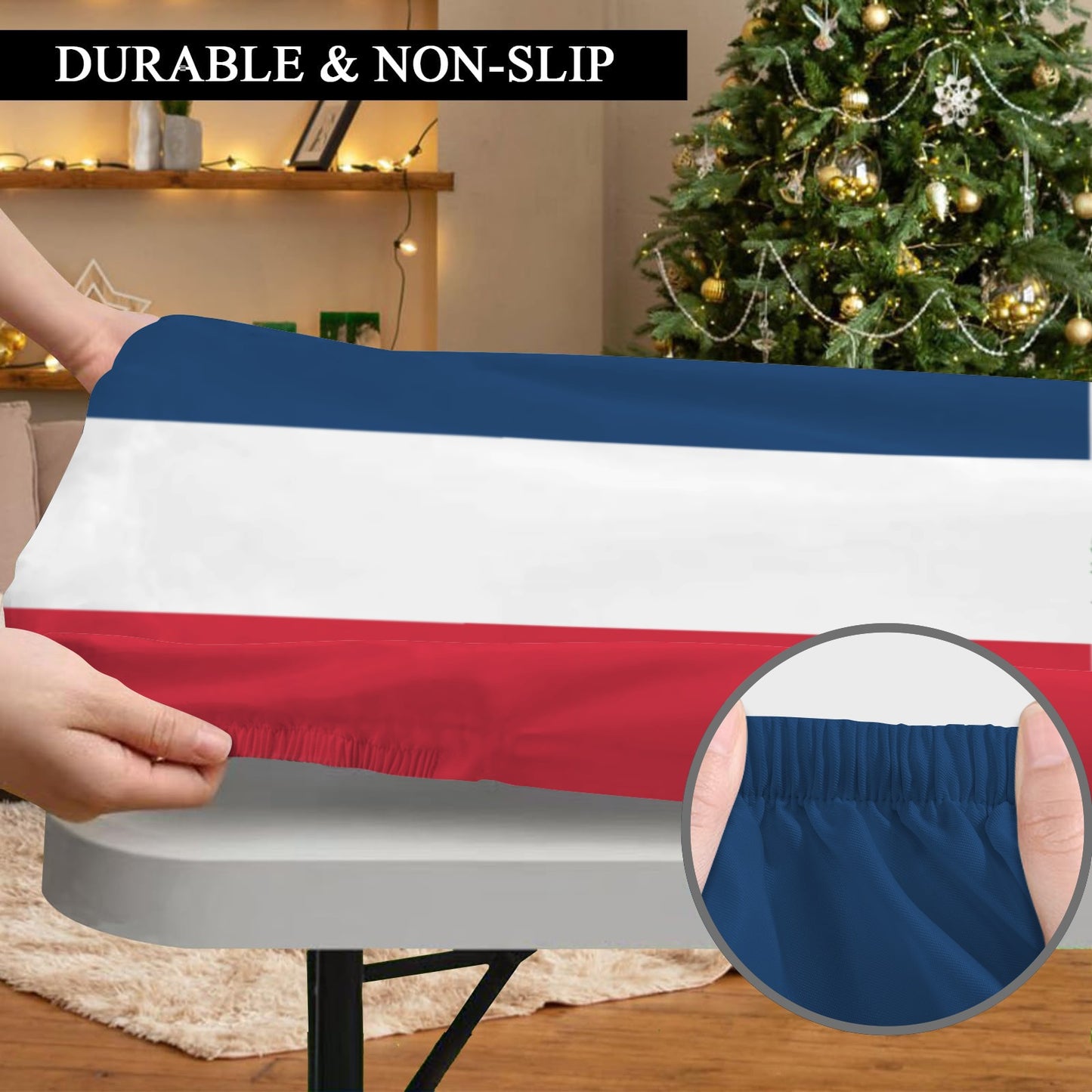 Dominican Republic Flag Inspired Custom Elastic Fitted Tablecloth 72x30 inch (Made in the USA)