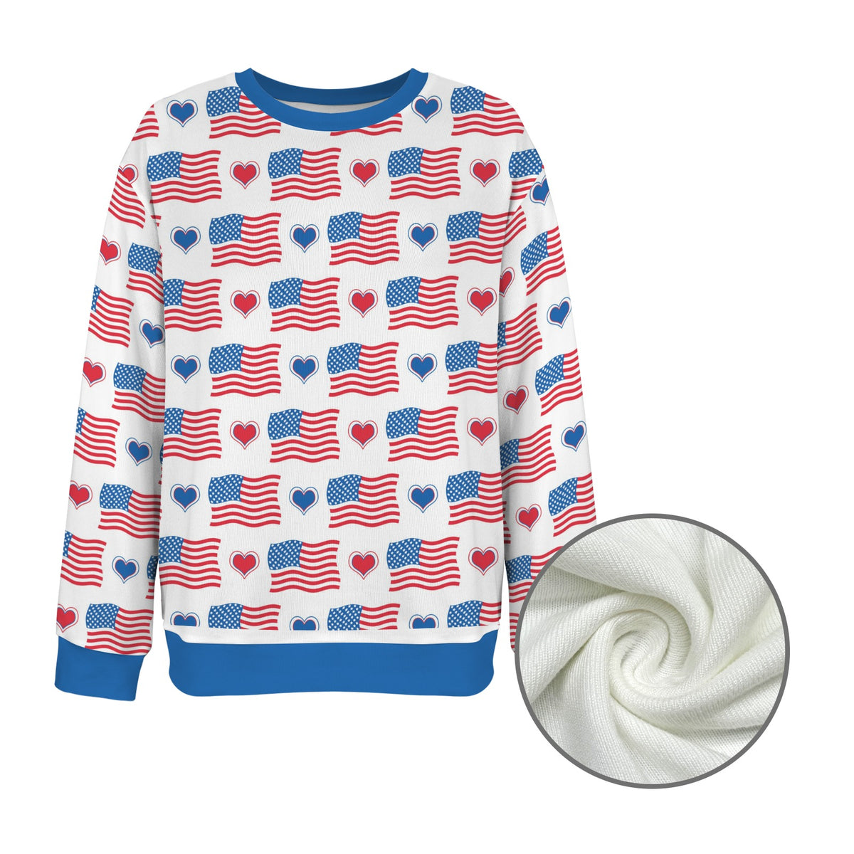 USA/American Flag Inspired Flag and Hearts Pattern Women's Crew Neck Sweater Printed in the USA