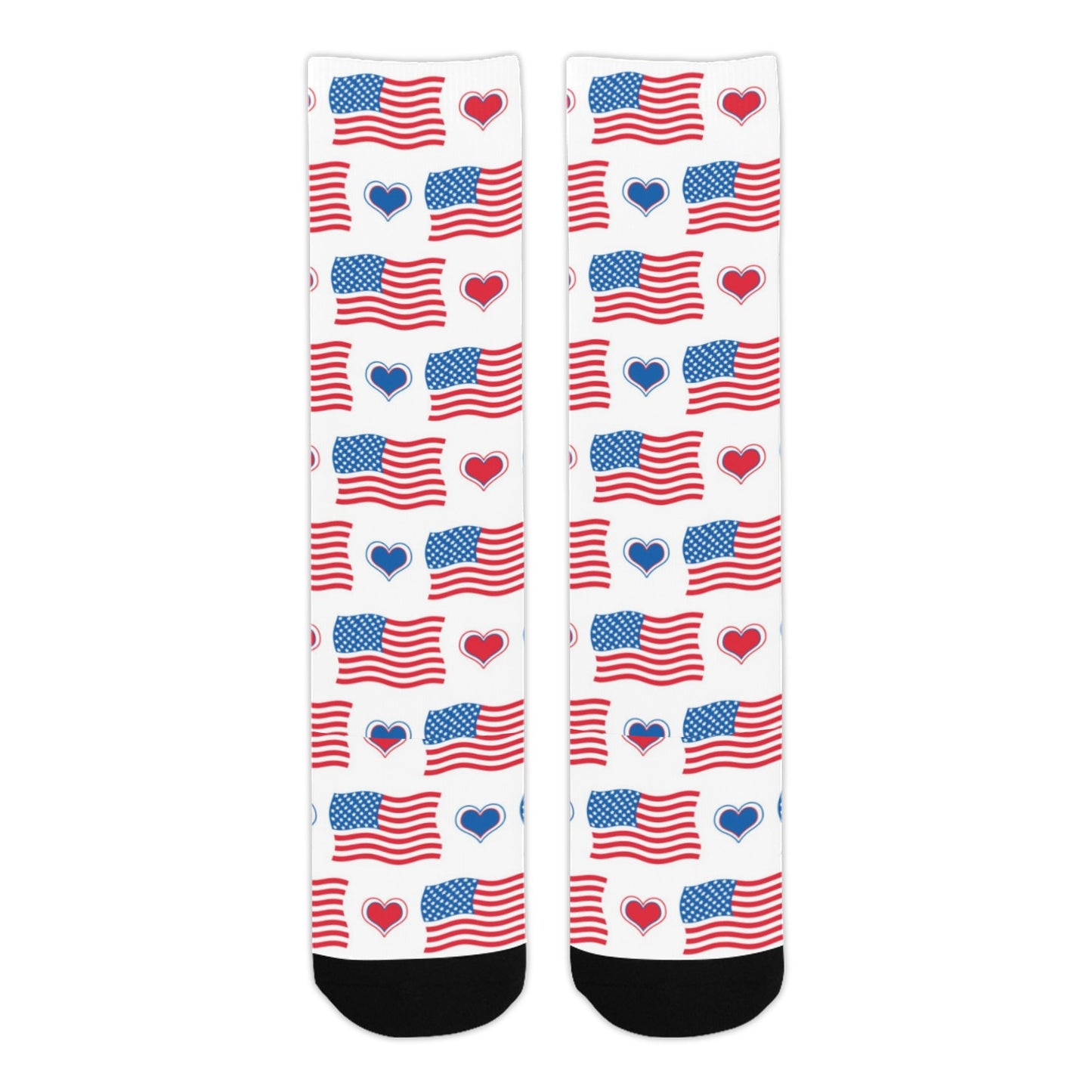 USA/American Flag Inspired Flag & Hearts Pattern Crew Socks | Ships from USA