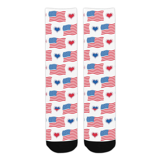 USA/American Flag Inspired Flag & Hearts Pattern Crew Socks | Ships from USA