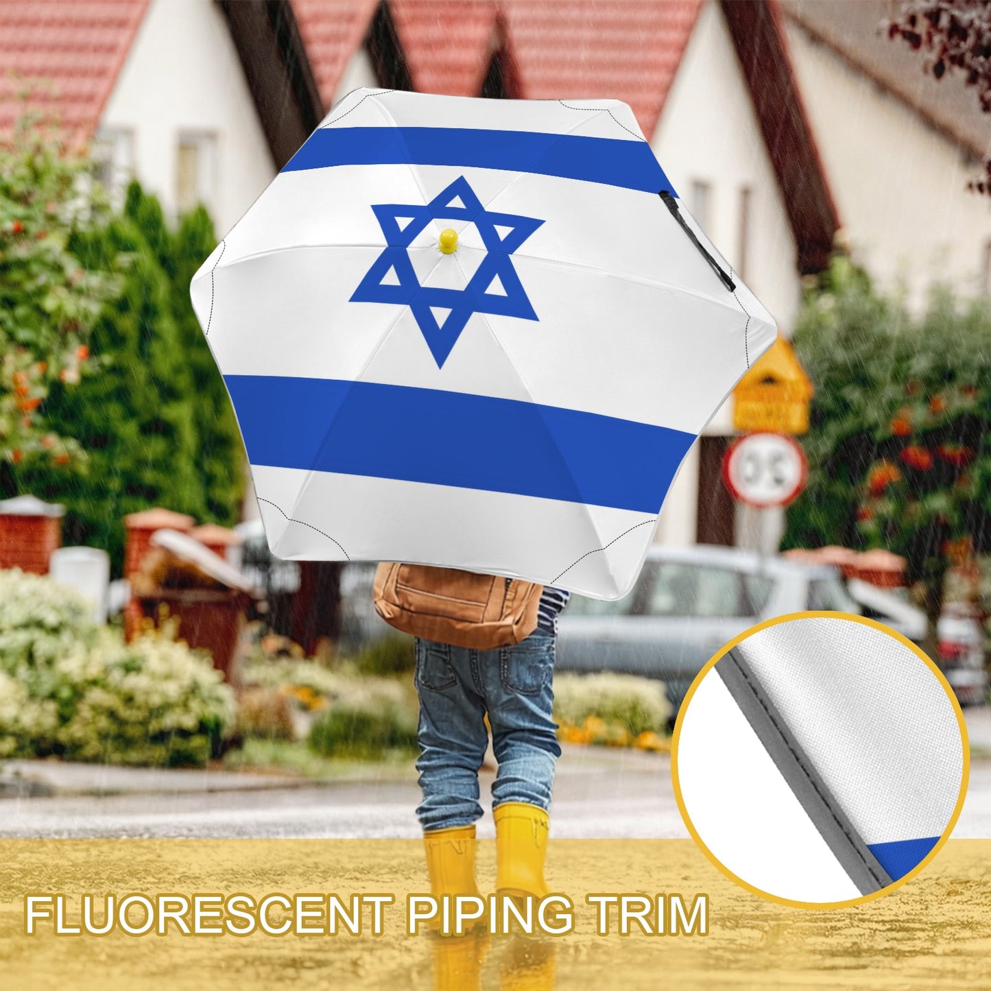 Israel Flag Inspired Kids Safe Round Corner Umbrella