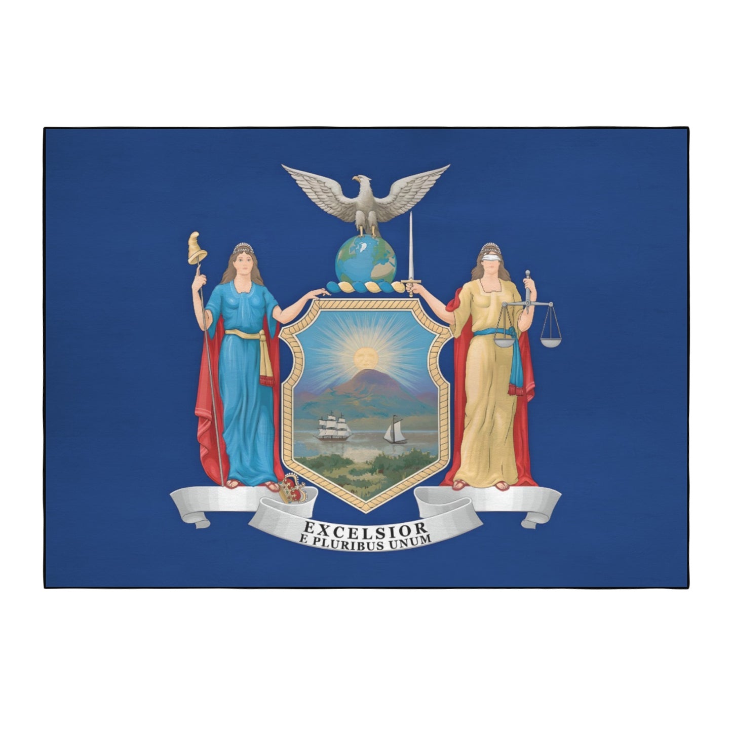 New York Flag Inspired 84x60 Inch Area Rug with Black Binding (Made in the USA)