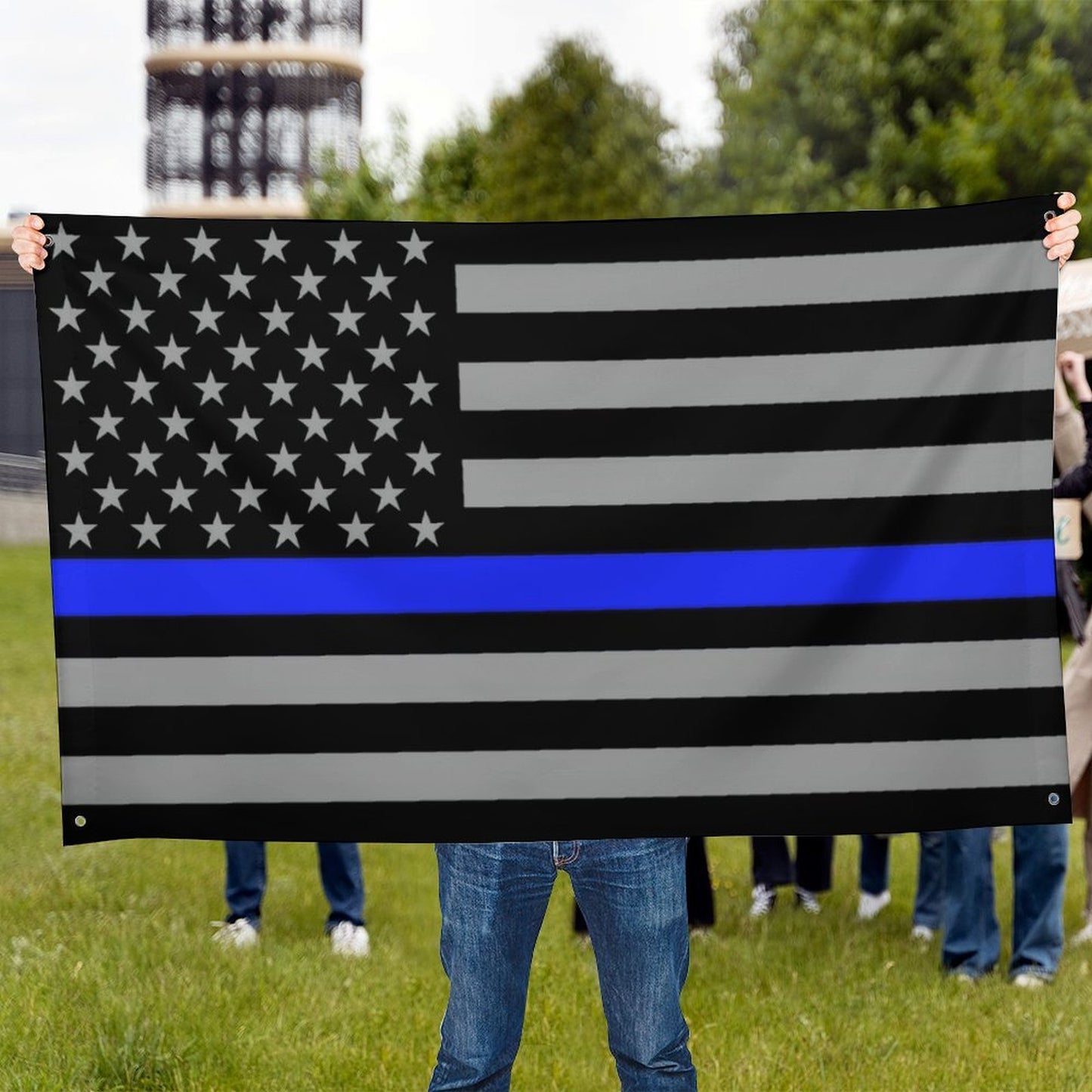 Thin Blue Line Flag Inspired (subdued) Wall Mount Flag with Four Grommets (35x59 in)