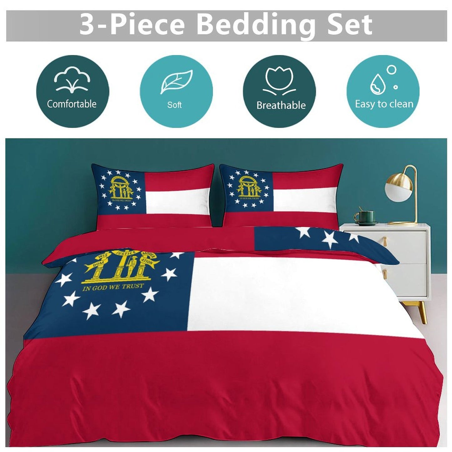 Georgia Flag Inspired 3-Piece Bedding Set (1 Duvet Cover + 2 Pillow Shams) – 102"×90"