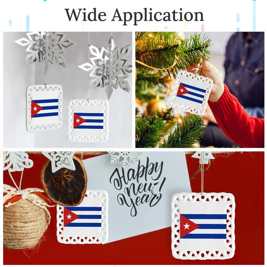 Cuba Flag Inspired Square Ceramic Ornament Made in the USA