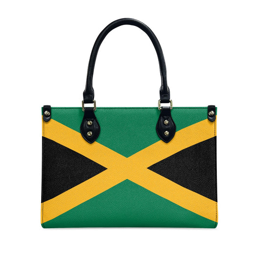 Tote bag with Jamaican flag design and [Brand] label.