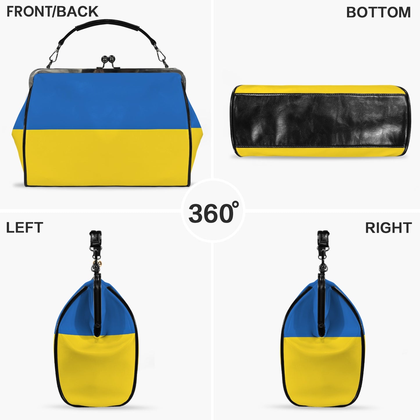 Ukraine Flag Inspired Kisslock Crossbody Shoulder Bag-Large
